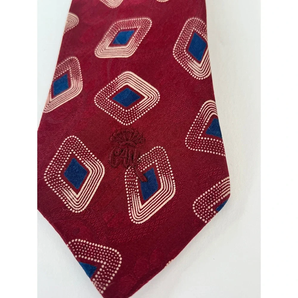 Countess Mara New York Silk Tie Burgundy Blue Geometric Diamond Impressioni Mens